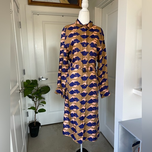 ACNE Studios Alloy Cloud Print silk dress button down with pockets! Size M - Picture 4 of 16